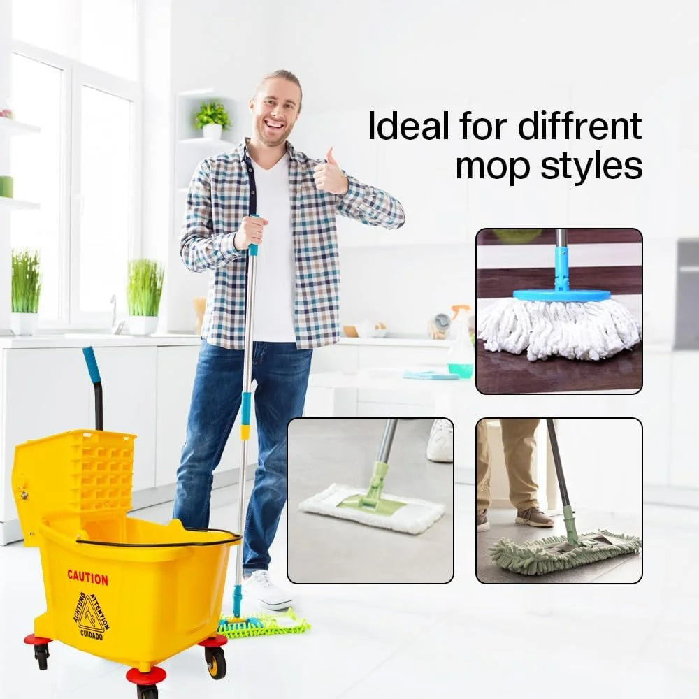 32L Kentucky Mop Bucket with Wringer | Yellow Cleaning Trolley on Wheels