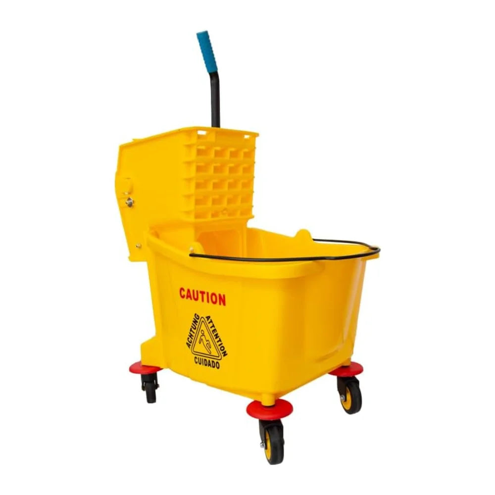 32L Kentucky Mop Bucket with Wringer | Yellow Cleaning Trolley on Wheels
