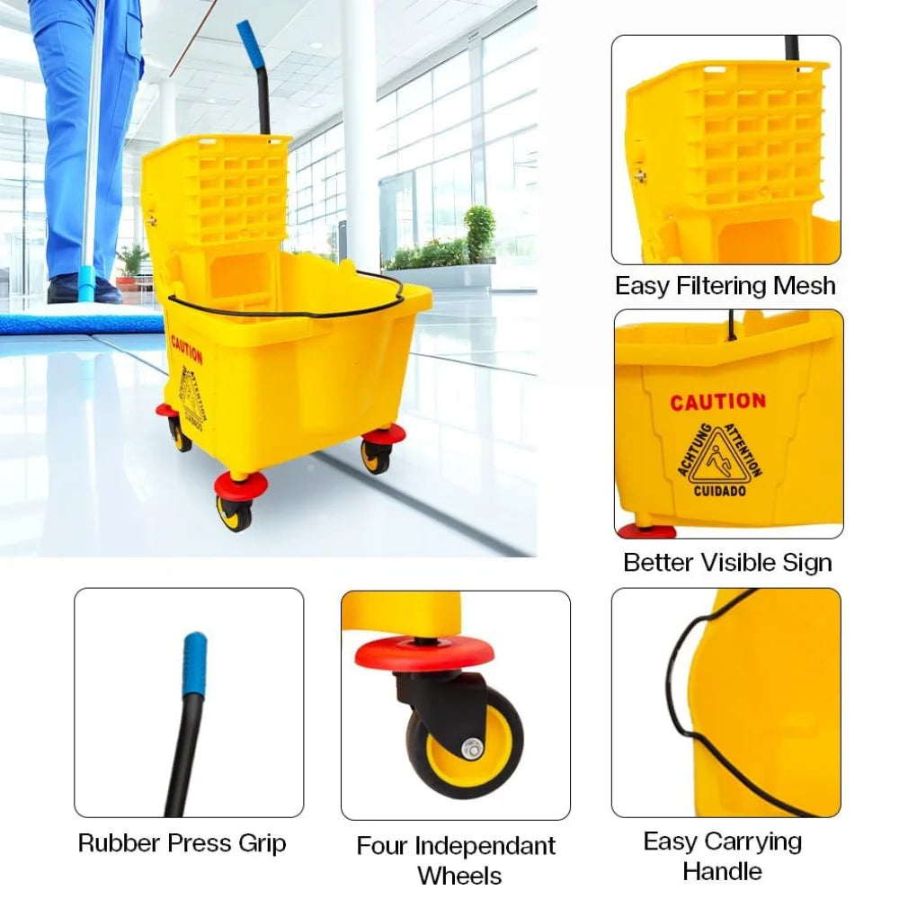 36L Kentucky Mop Bucket with Wringer | Yellow Cleaning Trolley