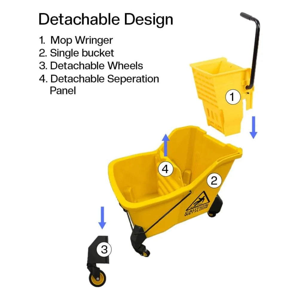 42L Kentucky Mop Bucket with Wringer | Yellow Cleaning Trolley on Wheels