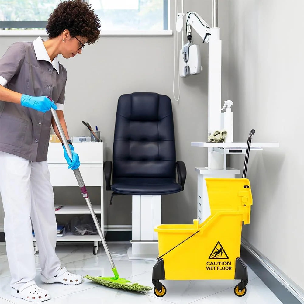 42L Kentucky Mop Bucket with Wringer | Yellow Cleaning Trolley on Wheels