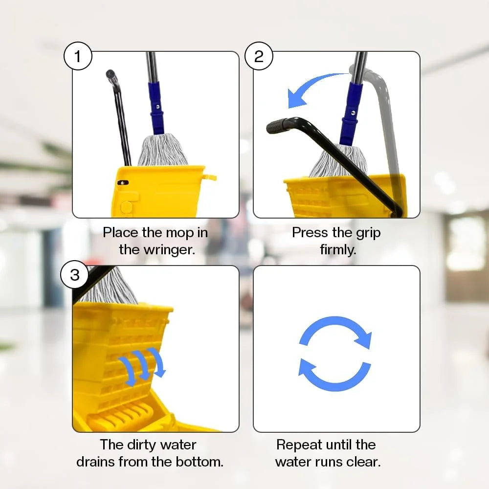 42L Kentucky Mop Bucket with Wringer | Yellow Cleaning Trolley on Wheels
