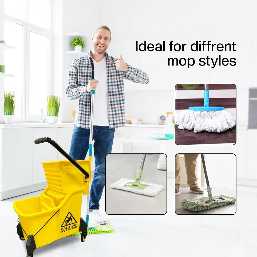 42L Kentucky Mop Bucket with Wringer | Yellow Cleaning Trolley on Wheels