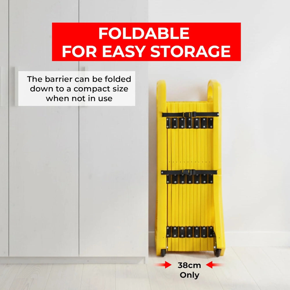 Expandable Safety Barrier 4Meter | Yellow Extendable Crowd Control Barrier with Wheels