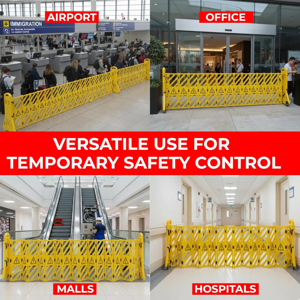 Expandable Safety Barrier 4Meter | Yellow Extendable Crowd Control Barrier with Wheels