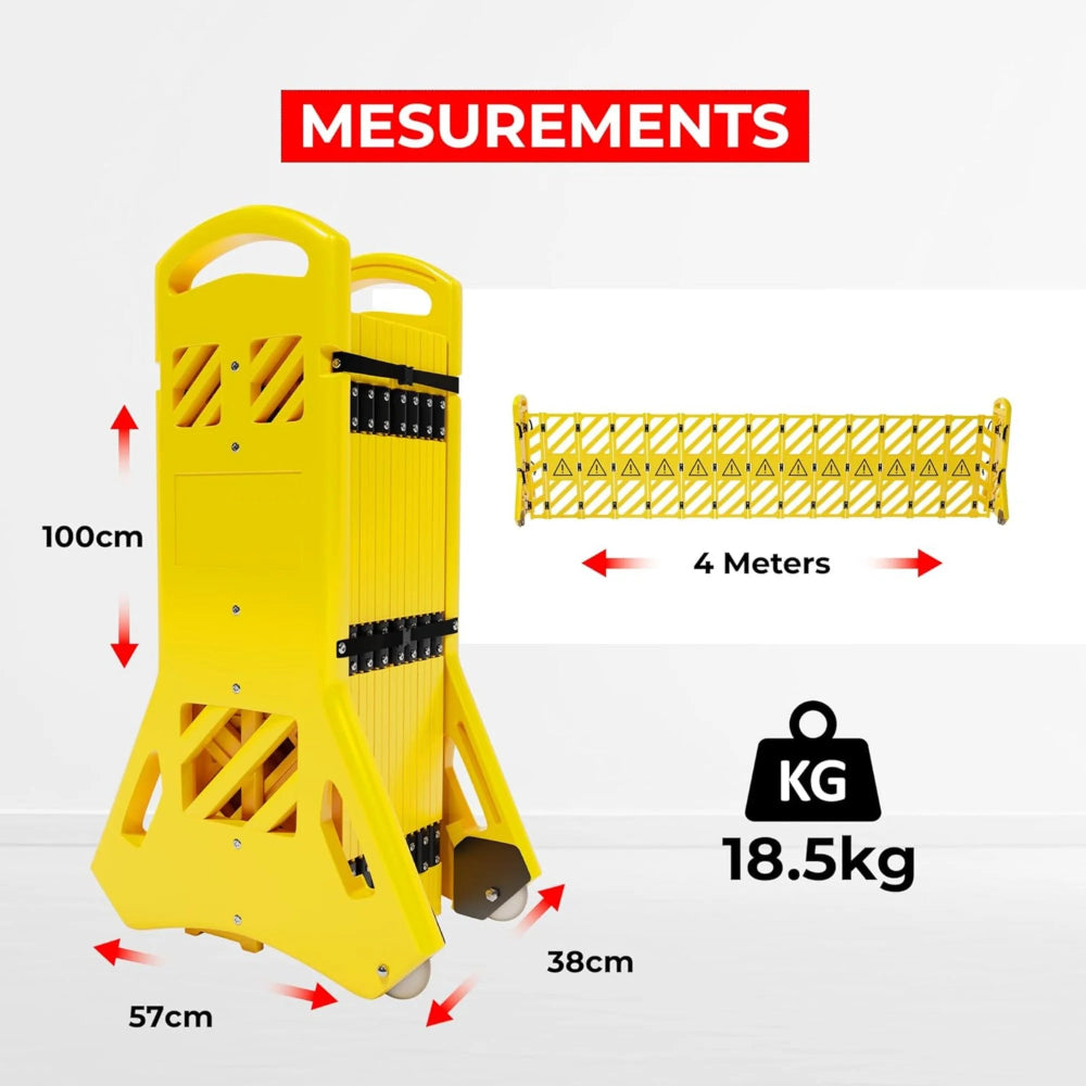 Expandable Safety Barrier 4Meter | Yellow Extendable Crowd Control Barrier with Wheels