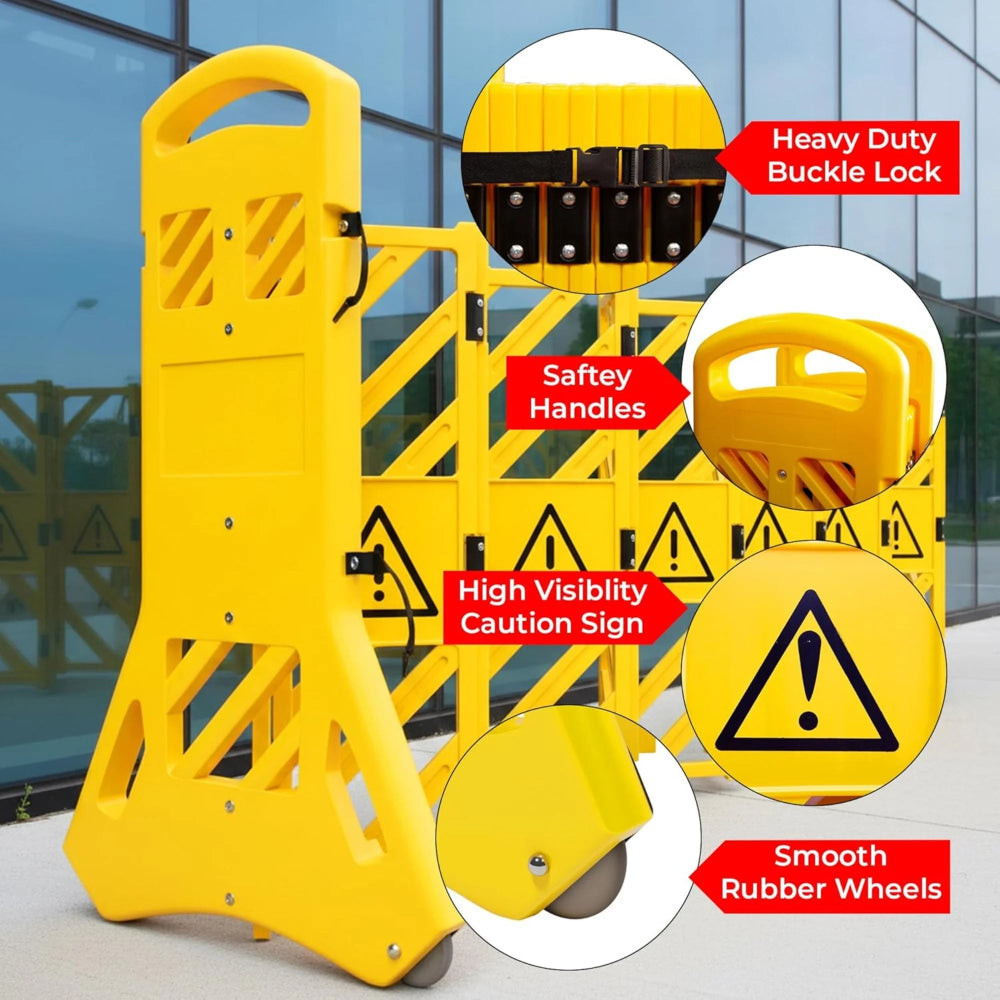 Expandable Safety Barrier 4Meter | Yellow Extendable Crowd Control Barrier with Wheels