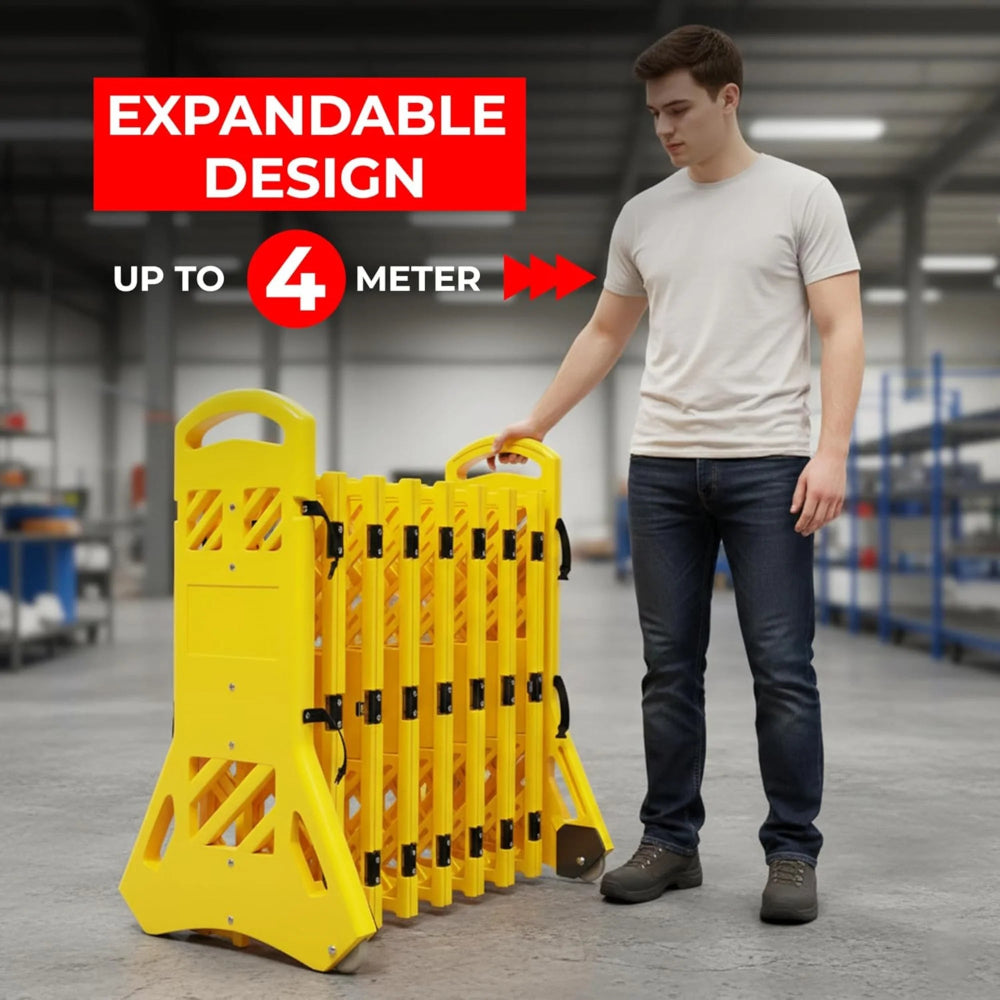 Expandable Safety Barrier 4Meter | Yellow Extendable Crowd Control Barrier with Wheels