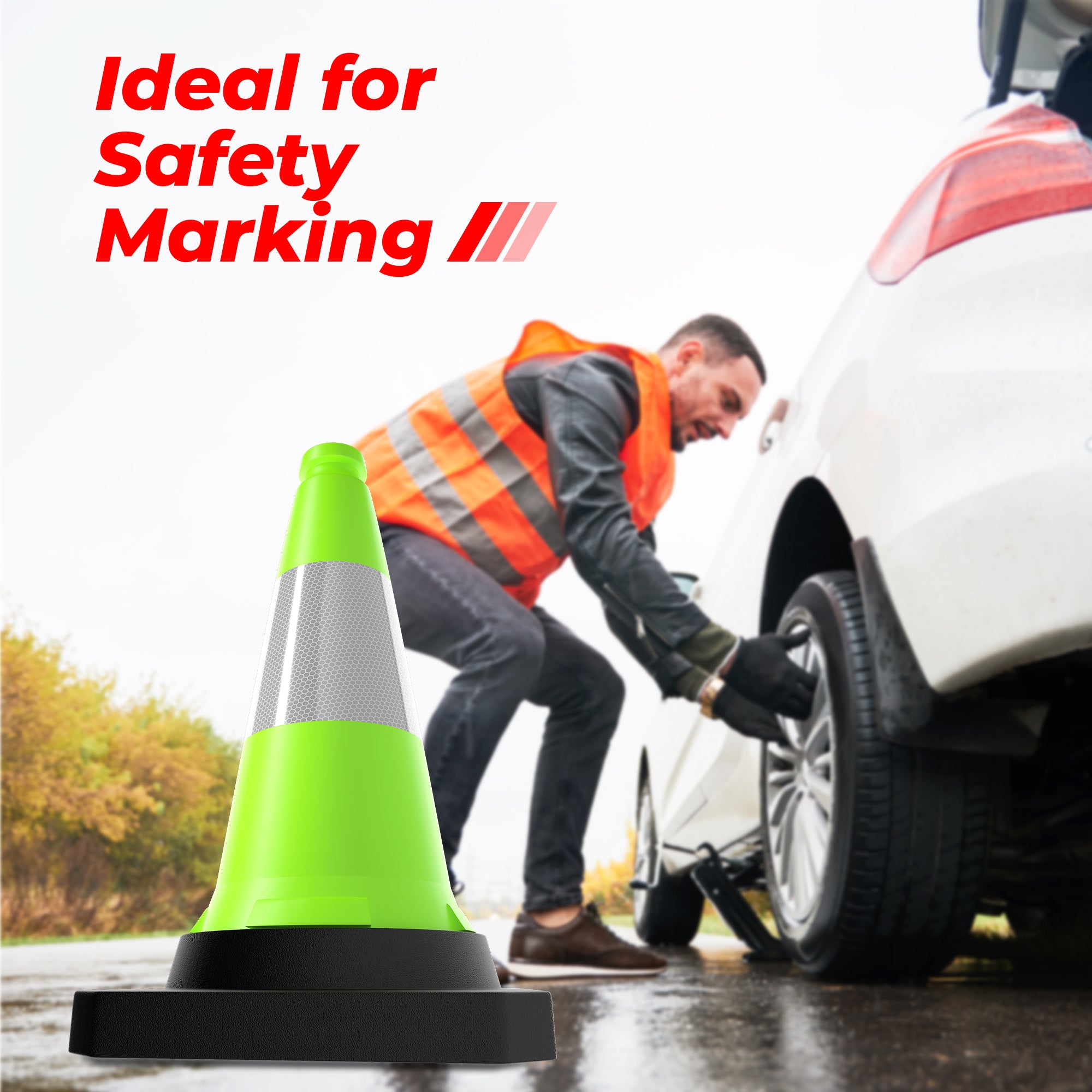 500mm Green Traffic Cone High Visibility Reflective