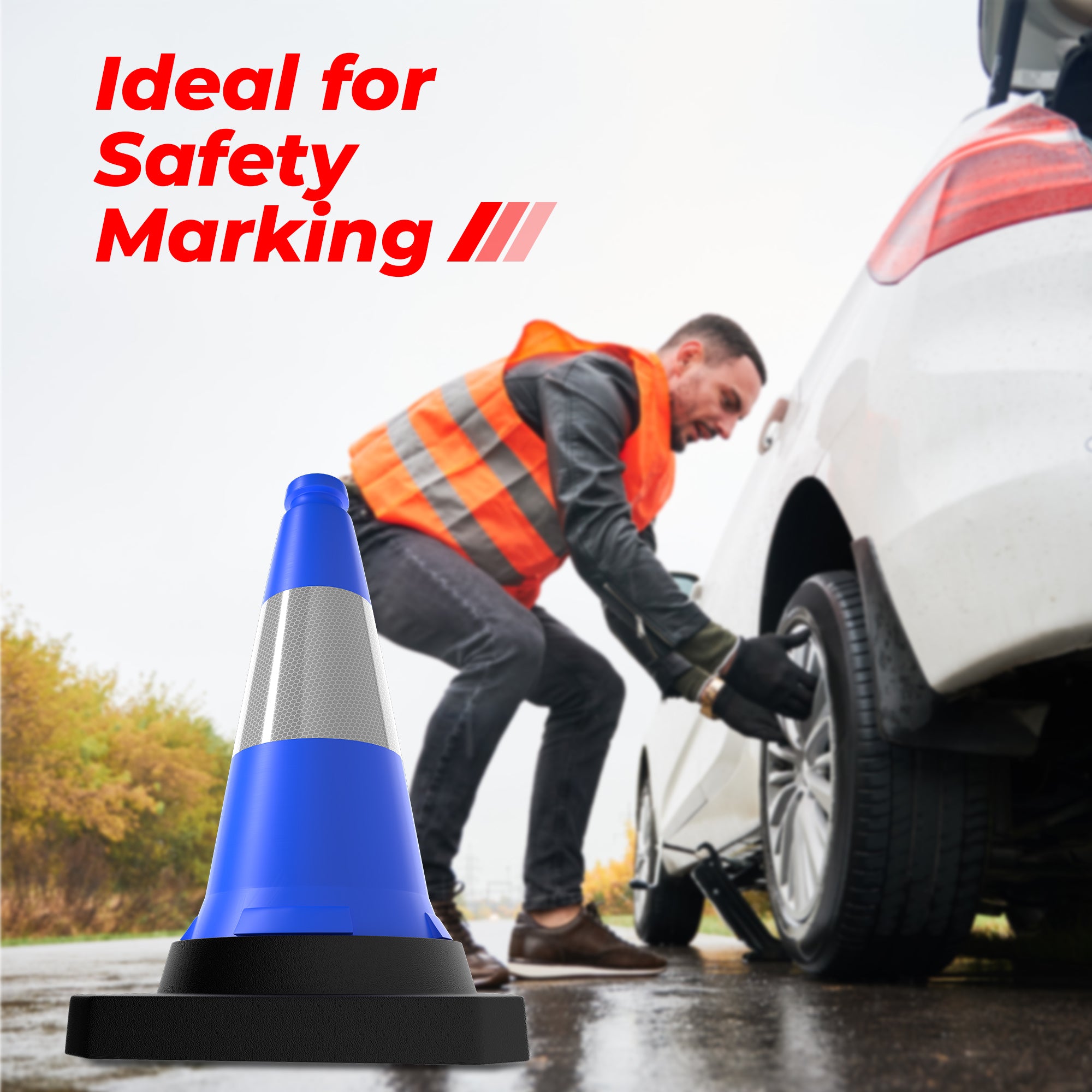 500mm Blue Traffic Cone High Visibility Reflective