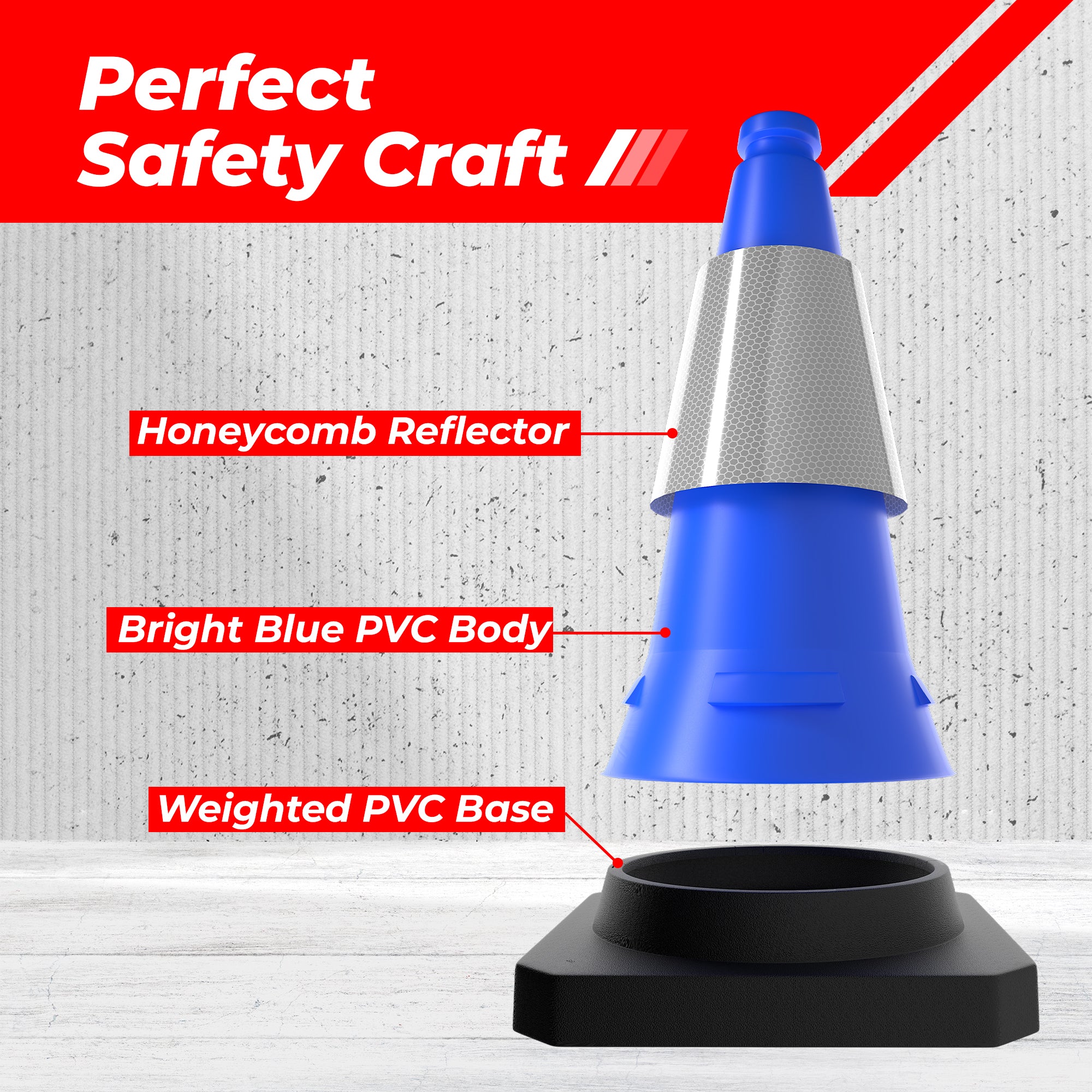 500mm Blue Traffic Cone High Visibility Reflective