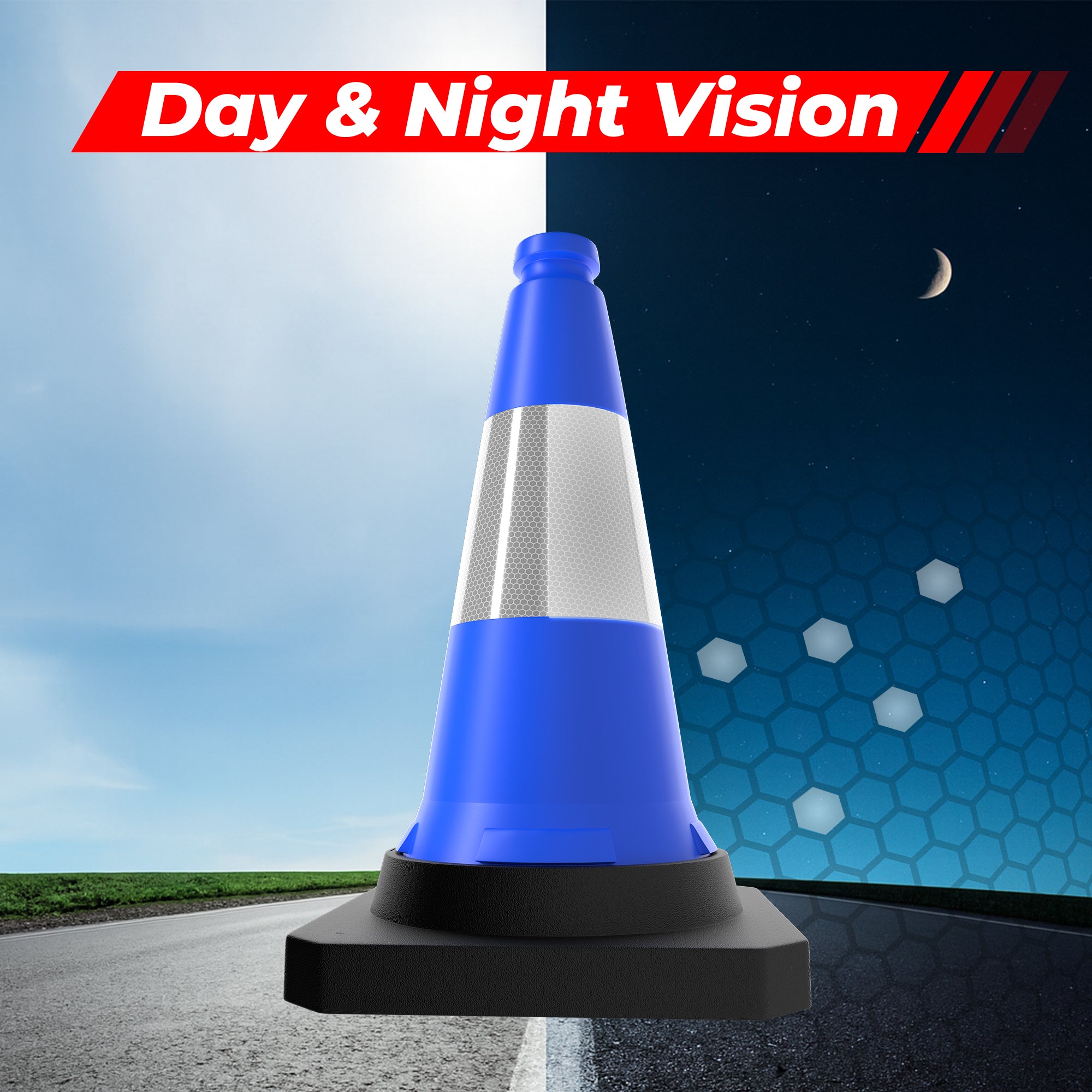 500mm Blue Traffic Cone High Visibility Reflective