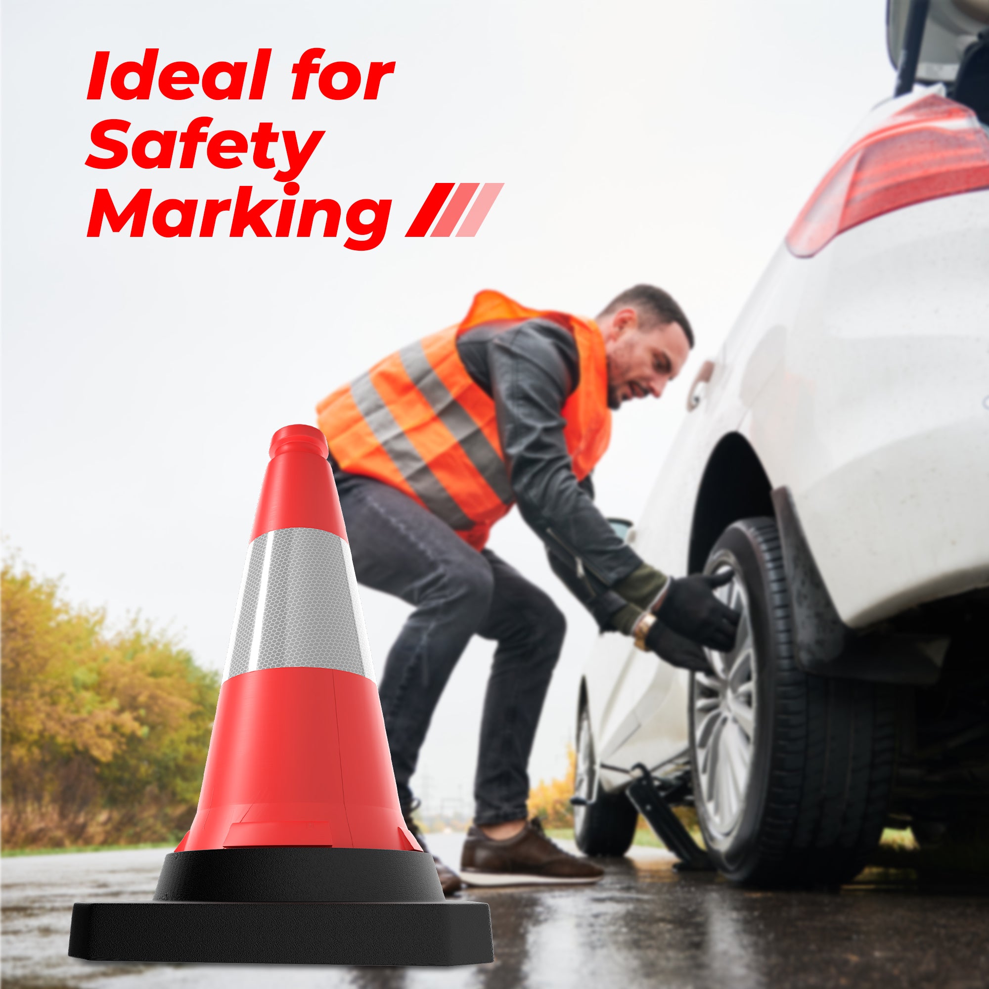 500mm Red Traffic Cone High Visibility Reflective