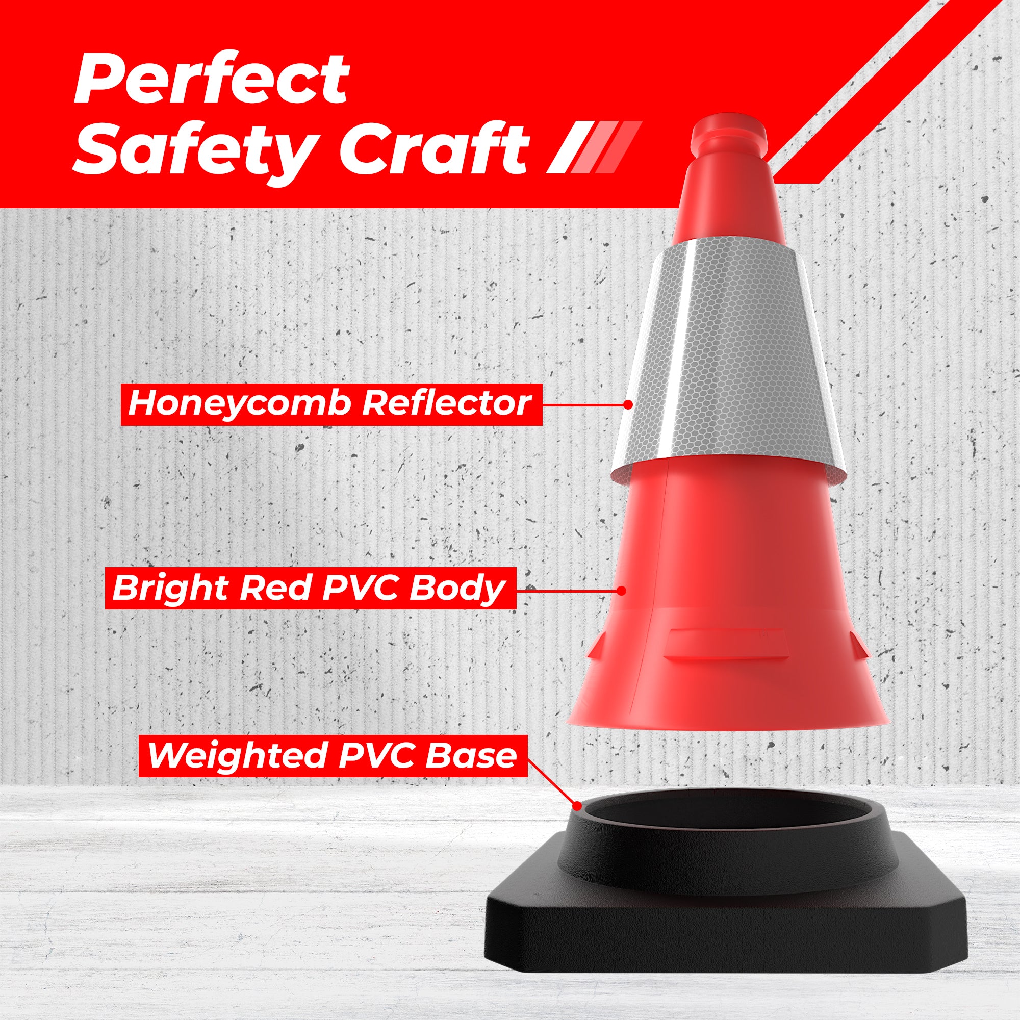 500mm Red Traffic Cone High Visibility Reflective