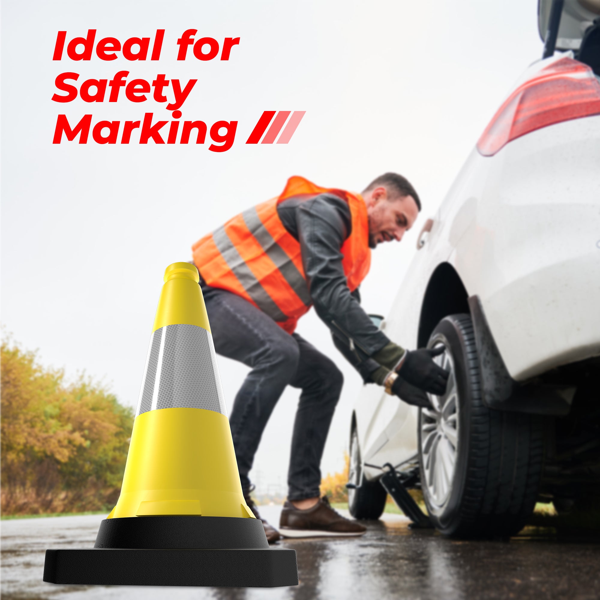 500mm Yellow Traffic Cone High Visibility Reflective
