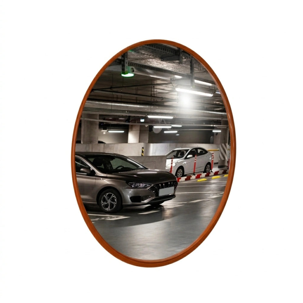 orange convex safety mirror with wide angle view for blind spot visibility