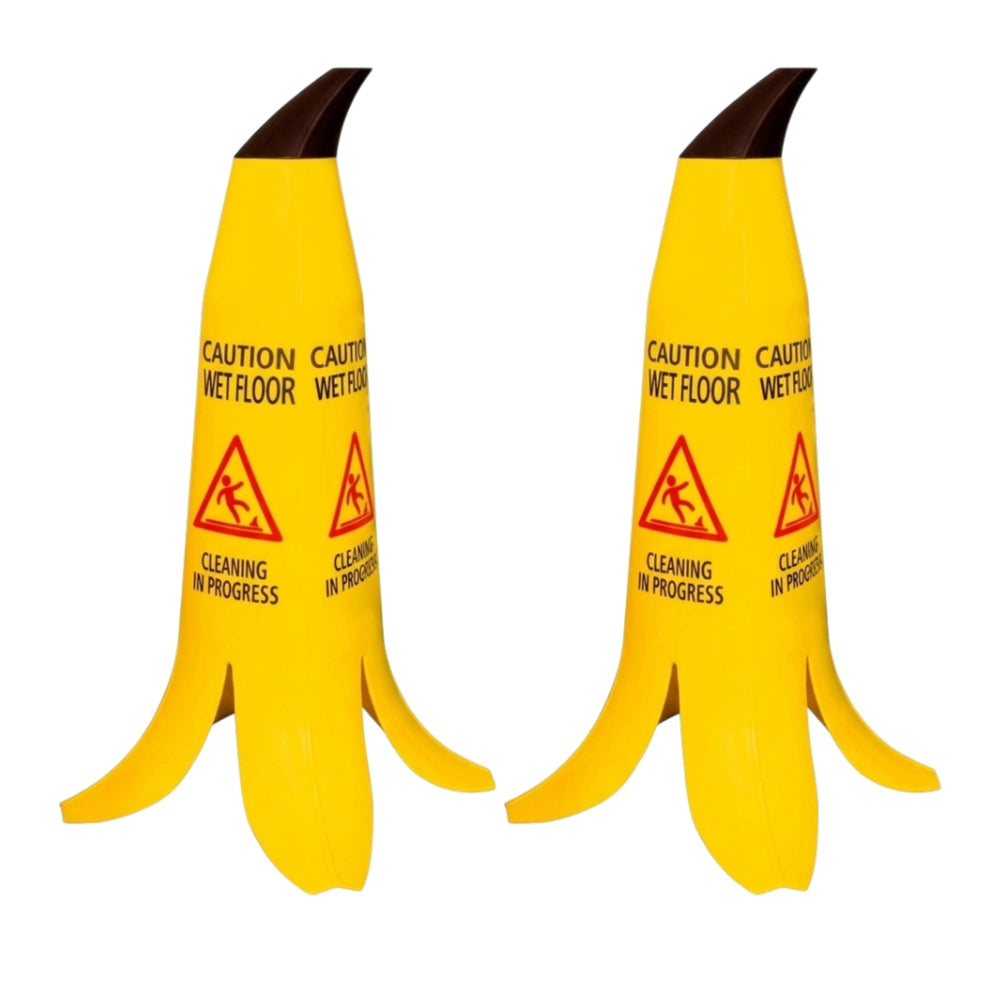 60CM Caution Wet Floor Cone | Yellow 4-Sided Banana Safety Sign