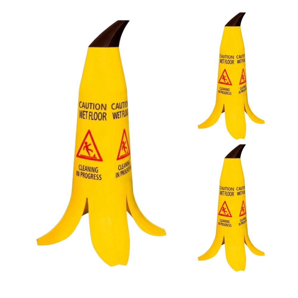 60CM Caution Wet Floor Cone | Yellow 4-Sided Banana Safety Sign