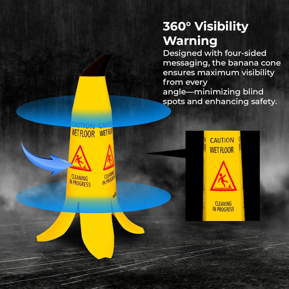 60CM Caution Wet Floor Cone | Yellow 4-Sided Banana Safety Sign