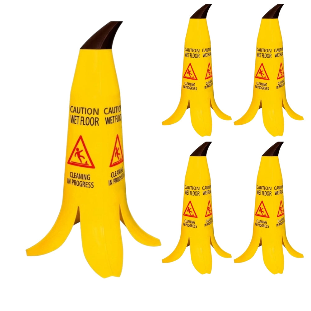 60CM Caution Wet Floor Cone | Yellow 4-Sided Banana Safety Sign