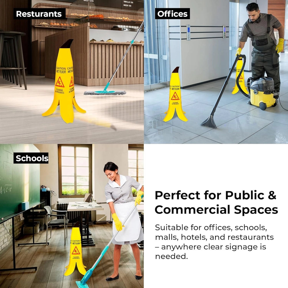 60CM Caution Wet Floor Cone | Yellow 4-Sided Banana Safety Sign