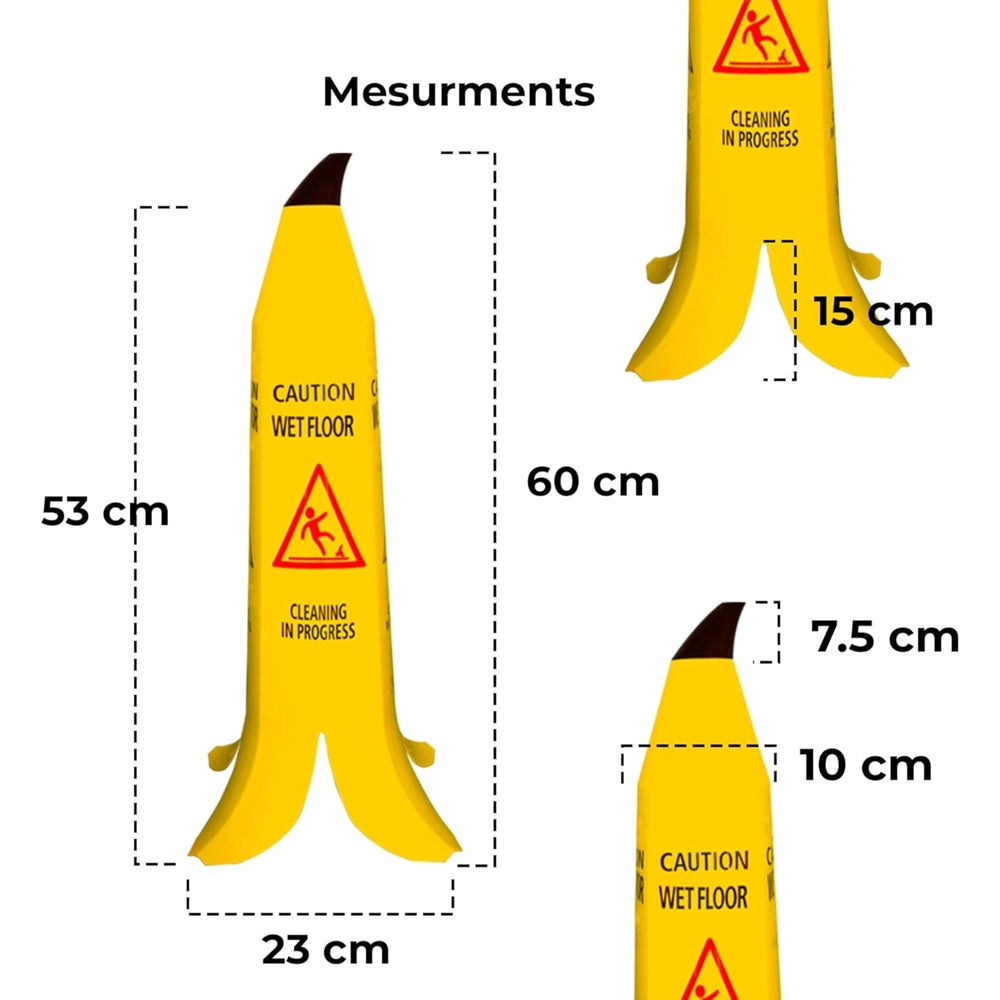 60CM Caution Wet Floor Cone | Yellow 4-Sided Banana Safety Sign