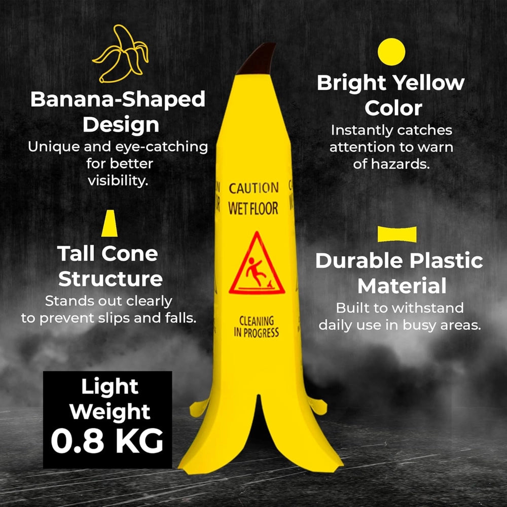 60CM Caution Wet Floor Cone | Yellow 4-Sided Banana Safety Sign
