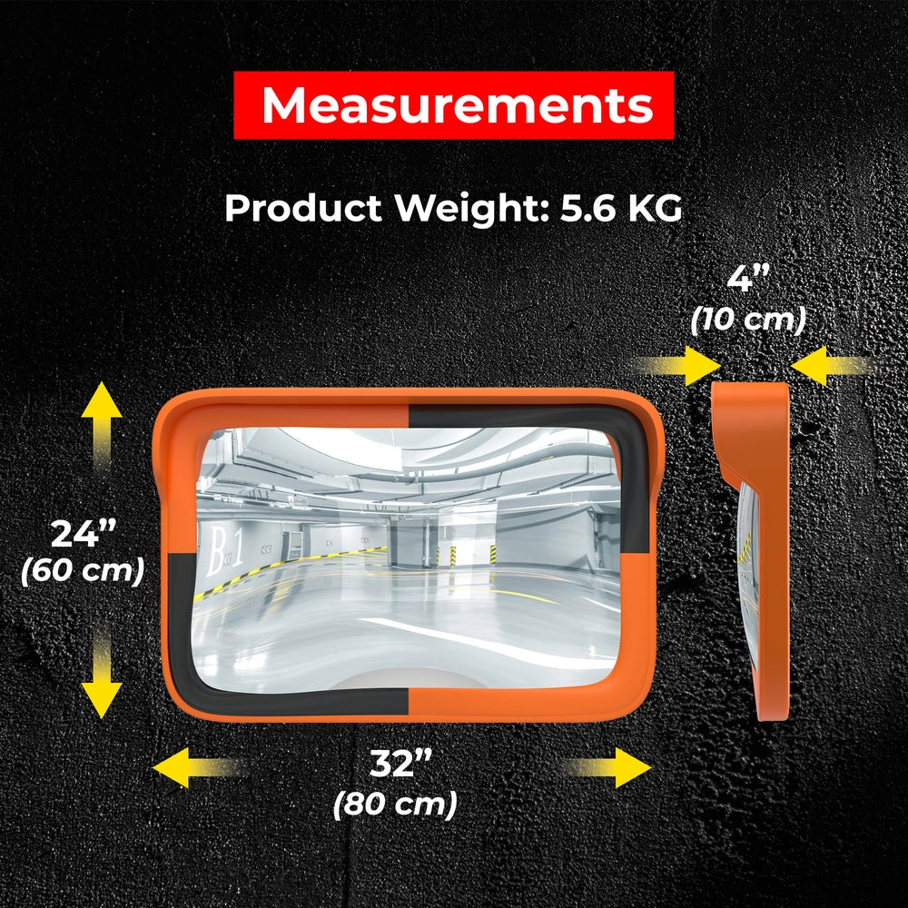 Convex Safety Mirror - Orange | 80×60CM Rectangular Wide Angle Blind Spot Mirror