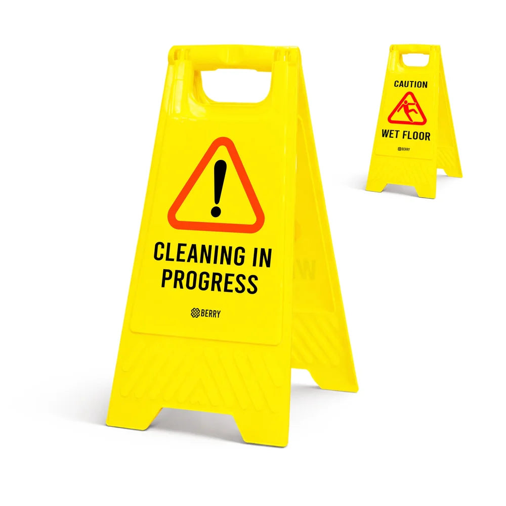 Berry Caution Wet Floor Sign Yellow 2-in-1 Foldable Floor Sign