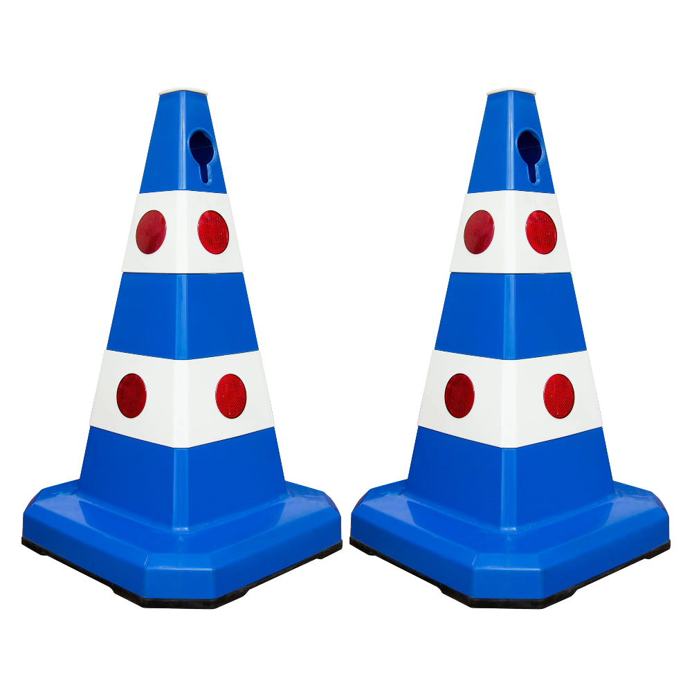 62CM Traffic Cone with Rubber Base | Blue Reflective Safety Cone
