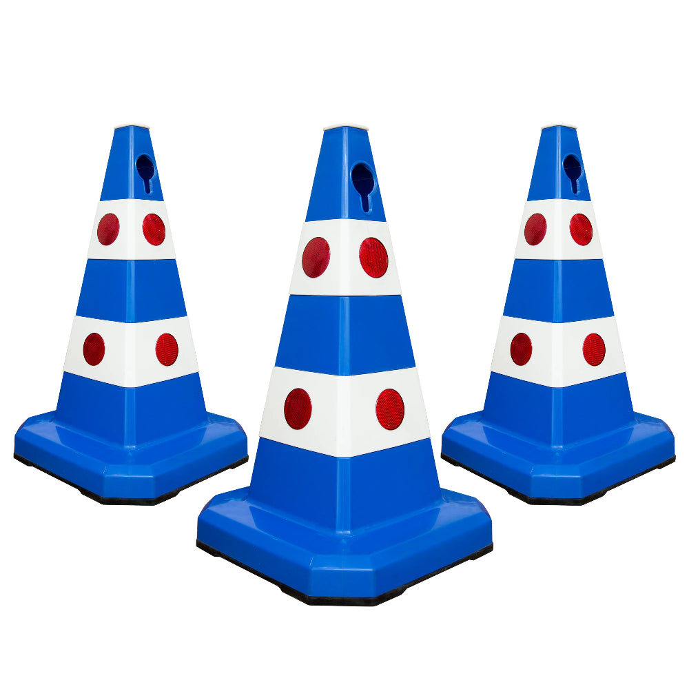 62CM Traffic Cone with Rubber Base | Blue Reflective Safety Cone