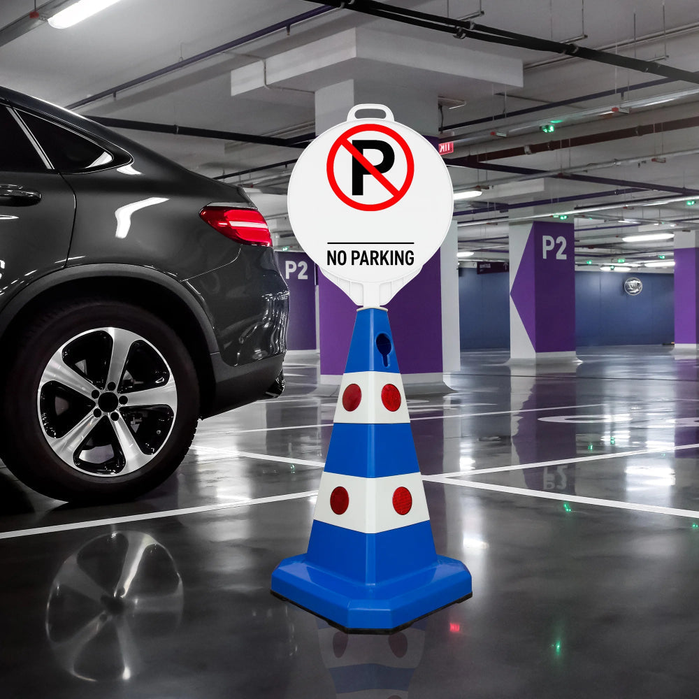62CM Traffic Cone with Rubber Base | Blue Reflective Safety Cone