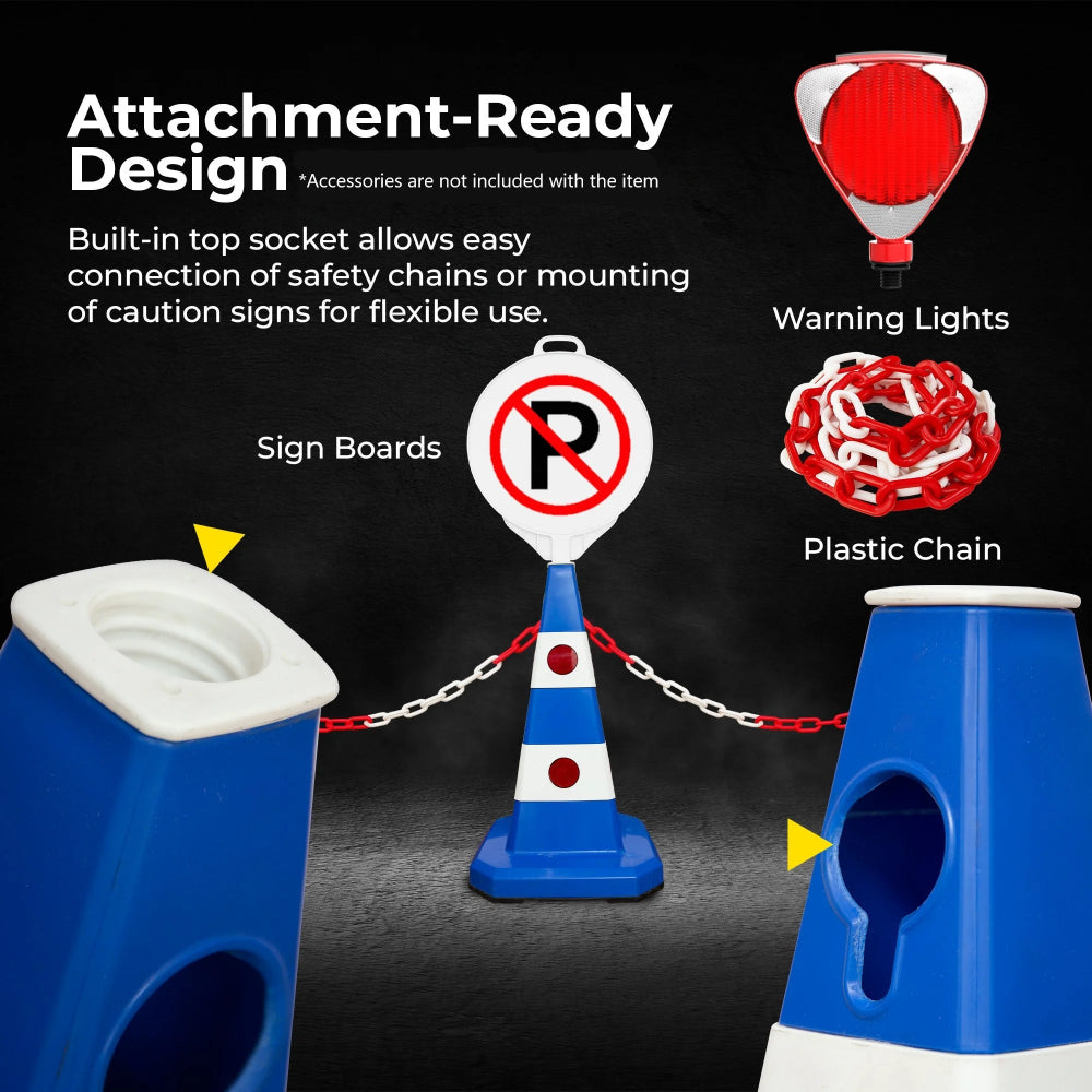 62CM Traffic Cone with Rubber Base | Blue Reflective Safety Cone