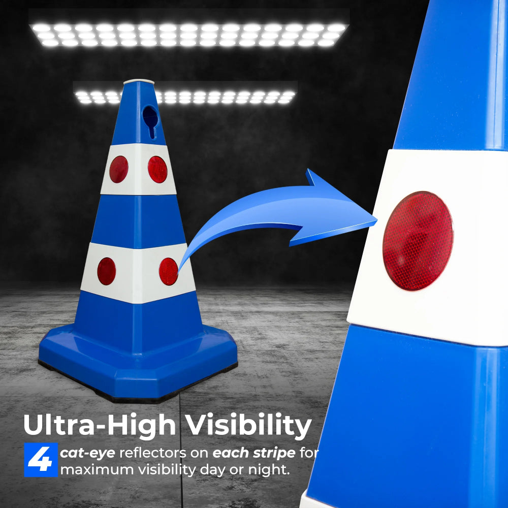 62CM Traffic Cone with Rubber Base | Blue Reflective Safety Cone