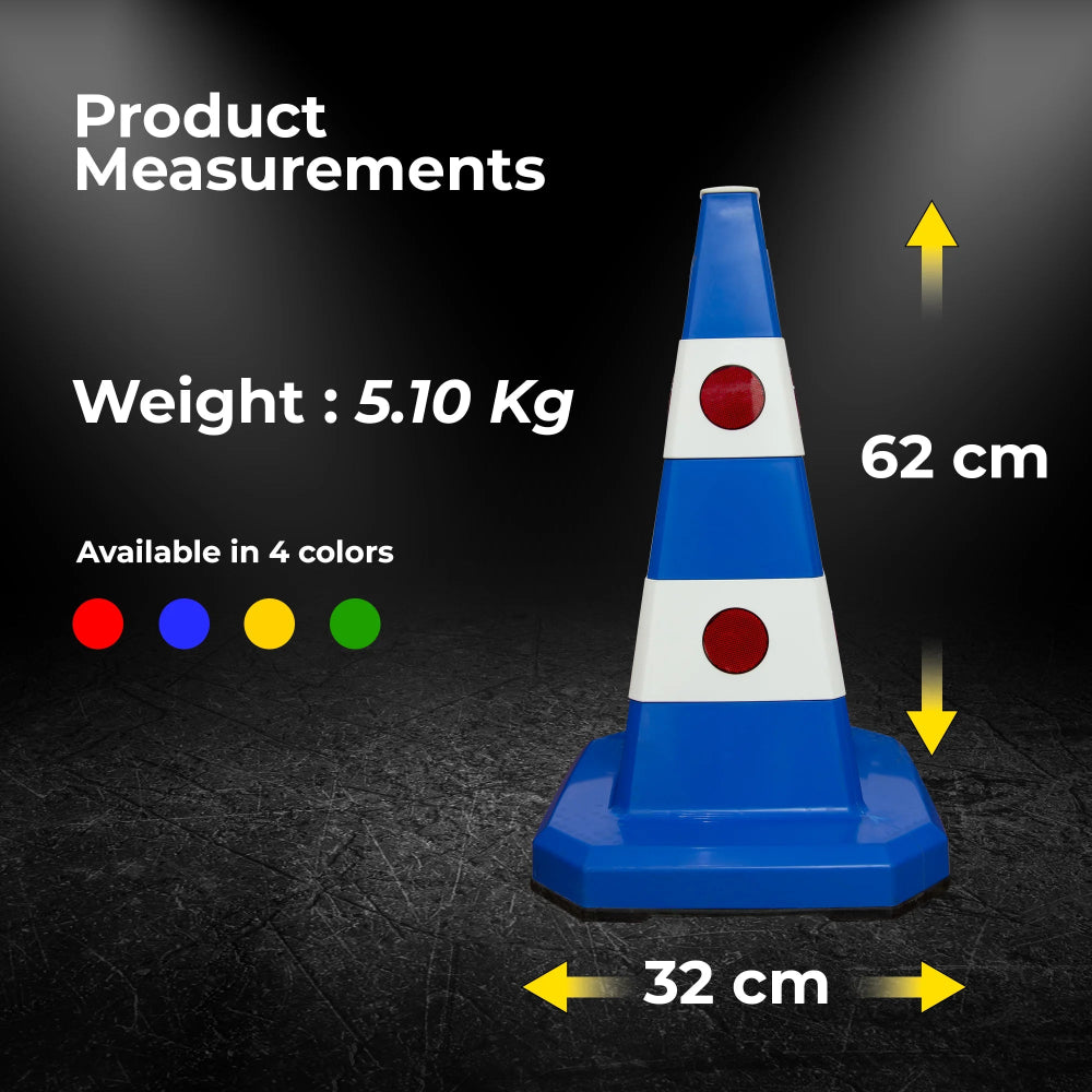 62CM Traffic Cone with Rubber Base | Blue Reflective Safety Cone