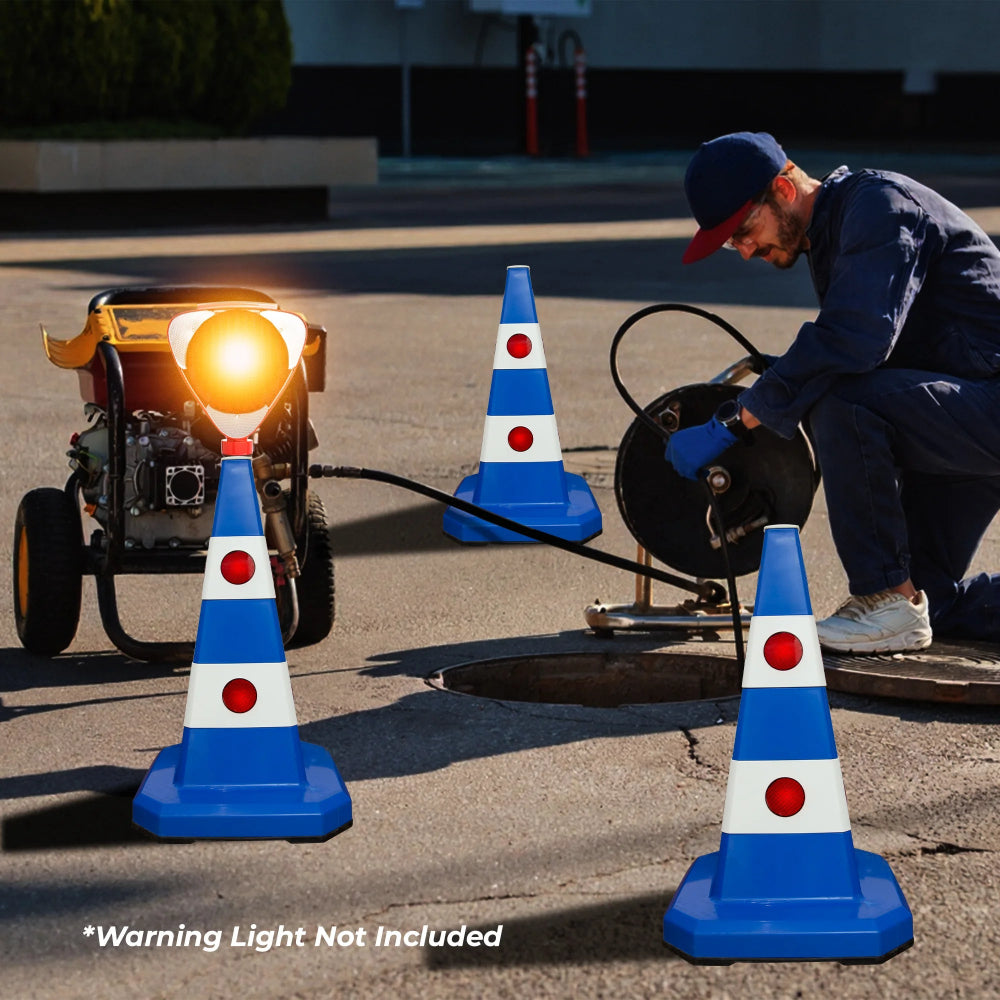 62CM Traffic Cone with Rubber Base | Blue Reflective Safety Cone