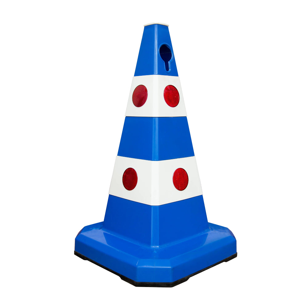 62CM Traffic Cone with Rubber Base | Blue Reflective Safety Cone