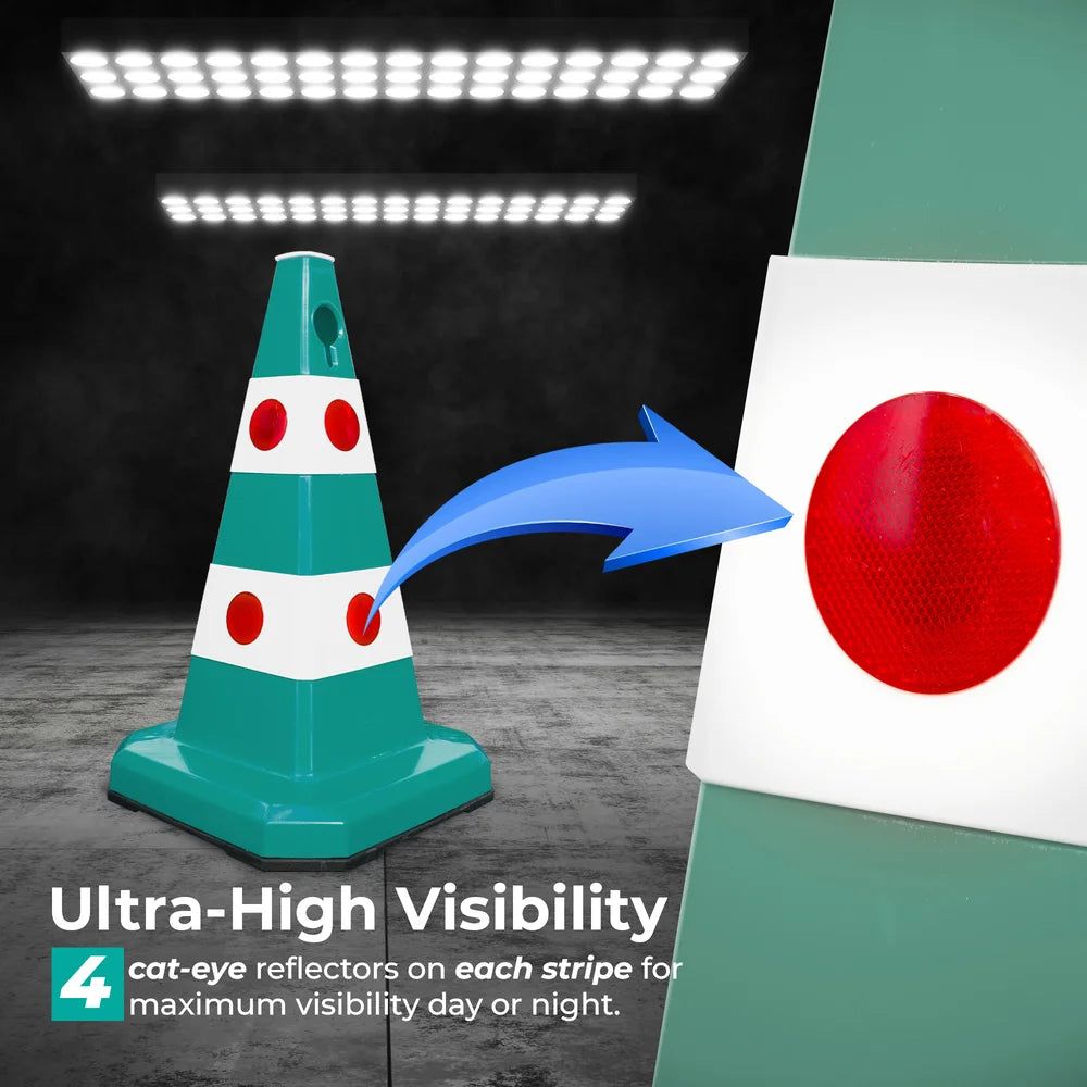 62CM Traffic Cone Green | Weighted Reflective Safety Cone