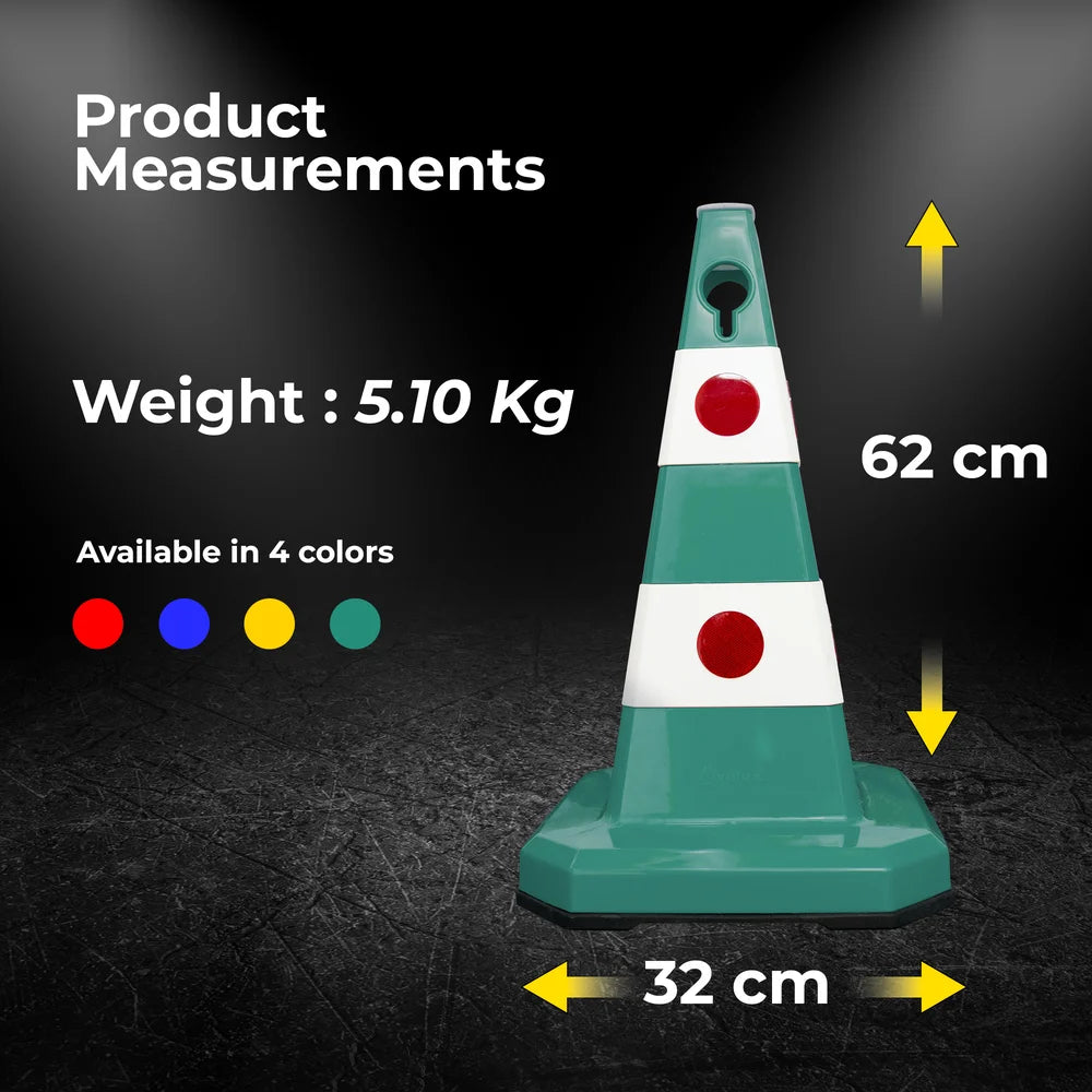 62CM Traffic Cone Green | Weighted Reflective Safety Cone