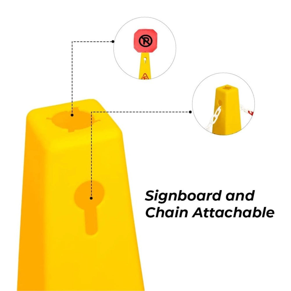 4-Sided Caution Wet Floor Cone | 67cm Safety Warning Sign - Yellow
