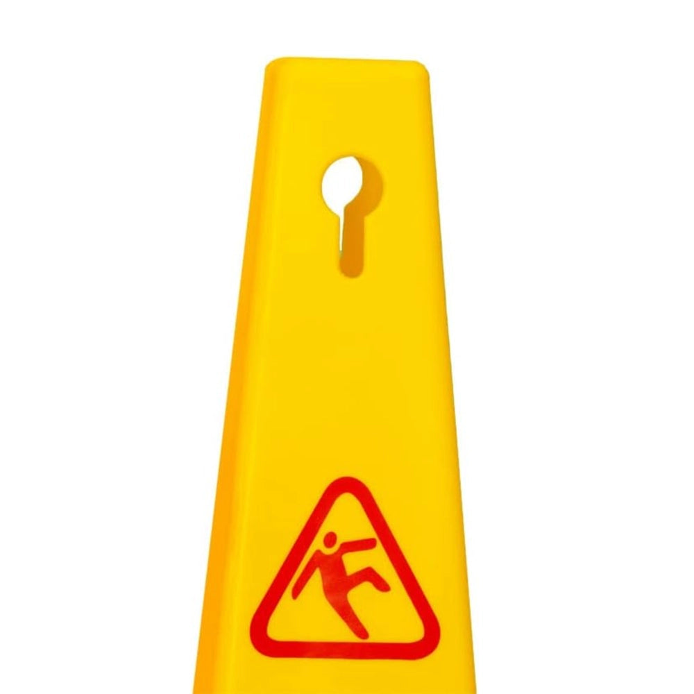4-Sided Caution Wet Floor Cone | 67cm Safety Warning Sign - Yellow