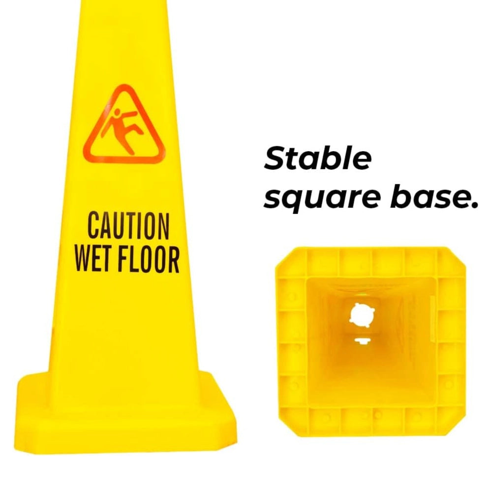 4-Sided Caution Wet Floor Cone | 67cm Safety Warning Sign - Yellow