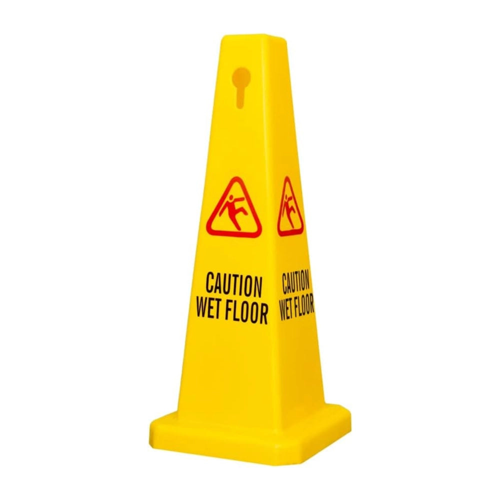4-Sided Caution Wet Floor Cone | 67cm Safety Warning Sign - Yellow