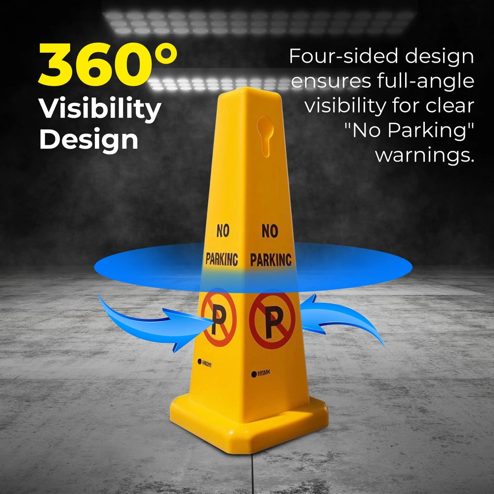 4-Sided No Parking Cone - Yellow | 67cm Parking Barrier Warning Safety Cone