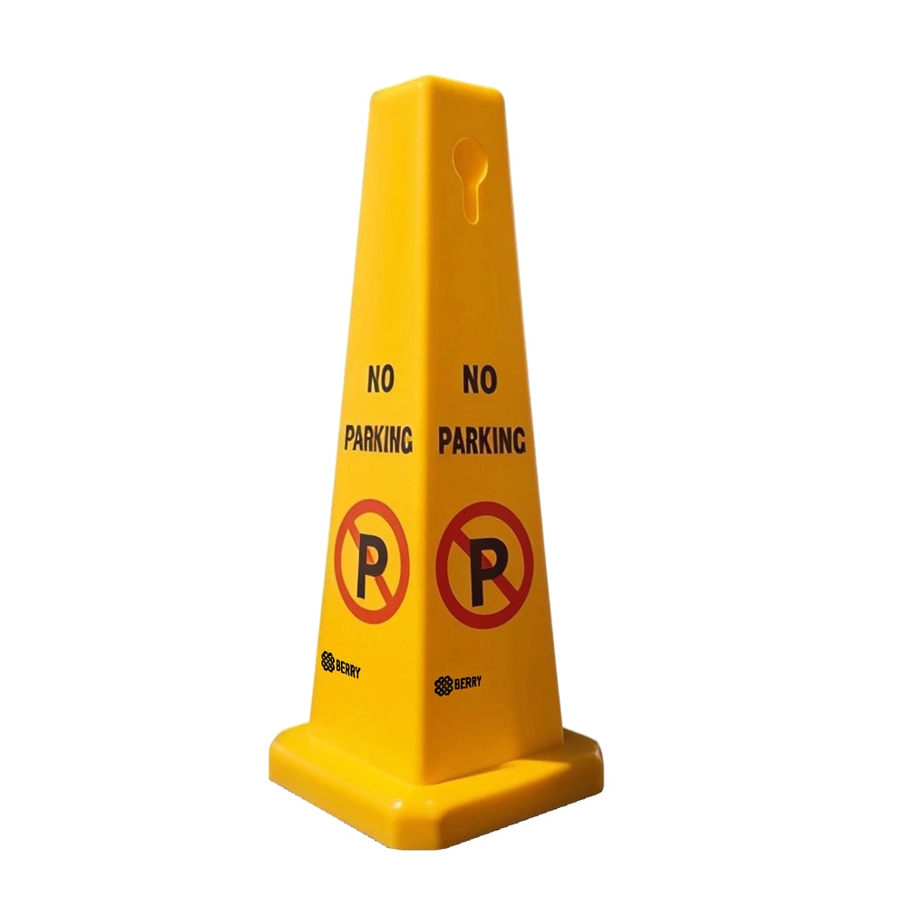 4-Sided No Parking Cone - Yellow | 67cm Parking Barrier Warning Safety Cone