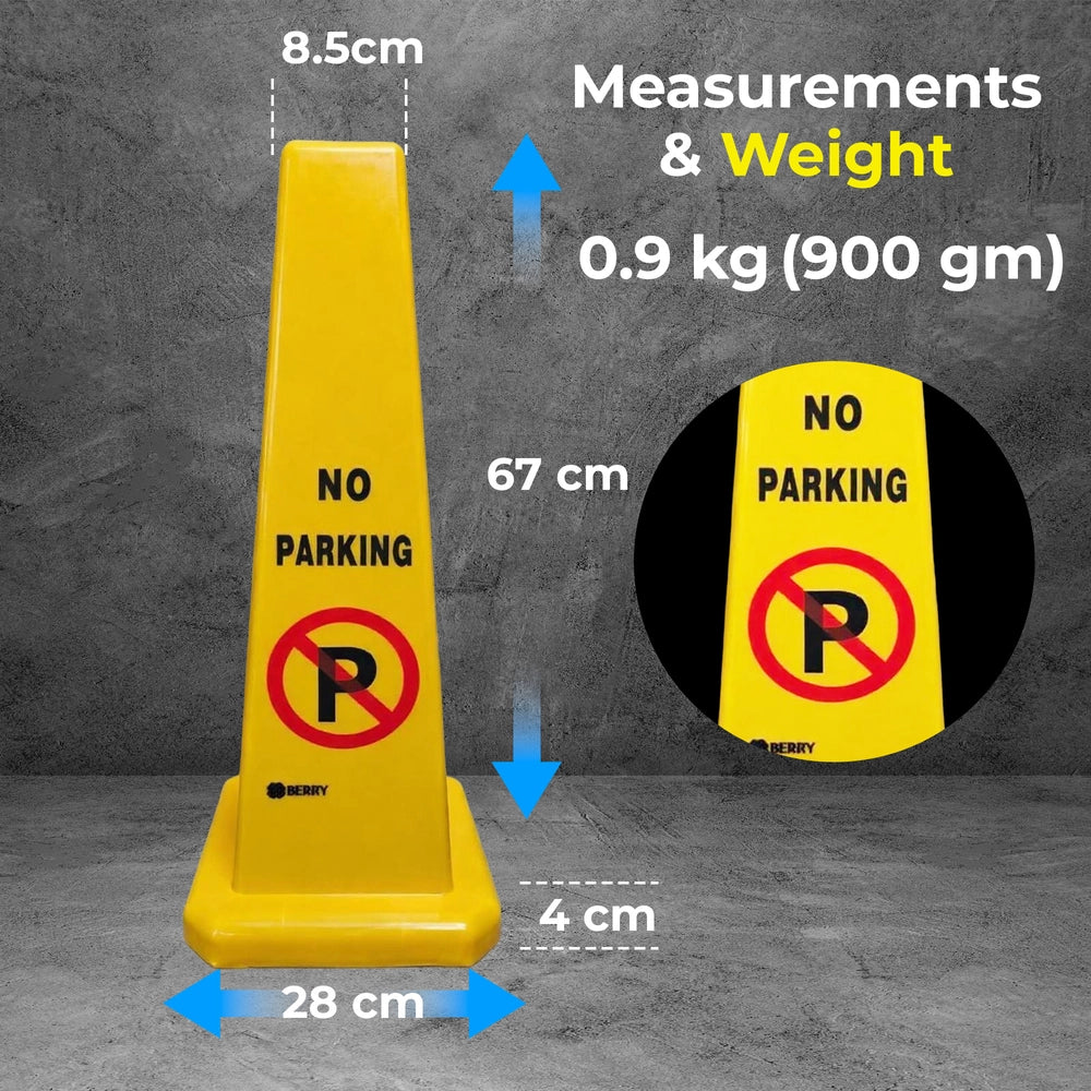 4-Sided No Parking Cone - Yellow | 67cm Parking Barrier Warning Safety Cone