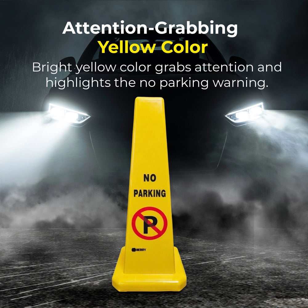 4-Sided No Parking Cone - Yellow | 67cm Parking Barrier Warning Safety Cone