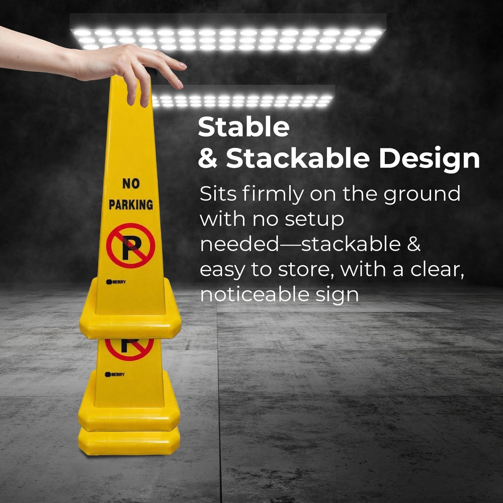 4-Sided No Parking Cone - Yellow | 67cm Parking Barrier Warning Safety Cone