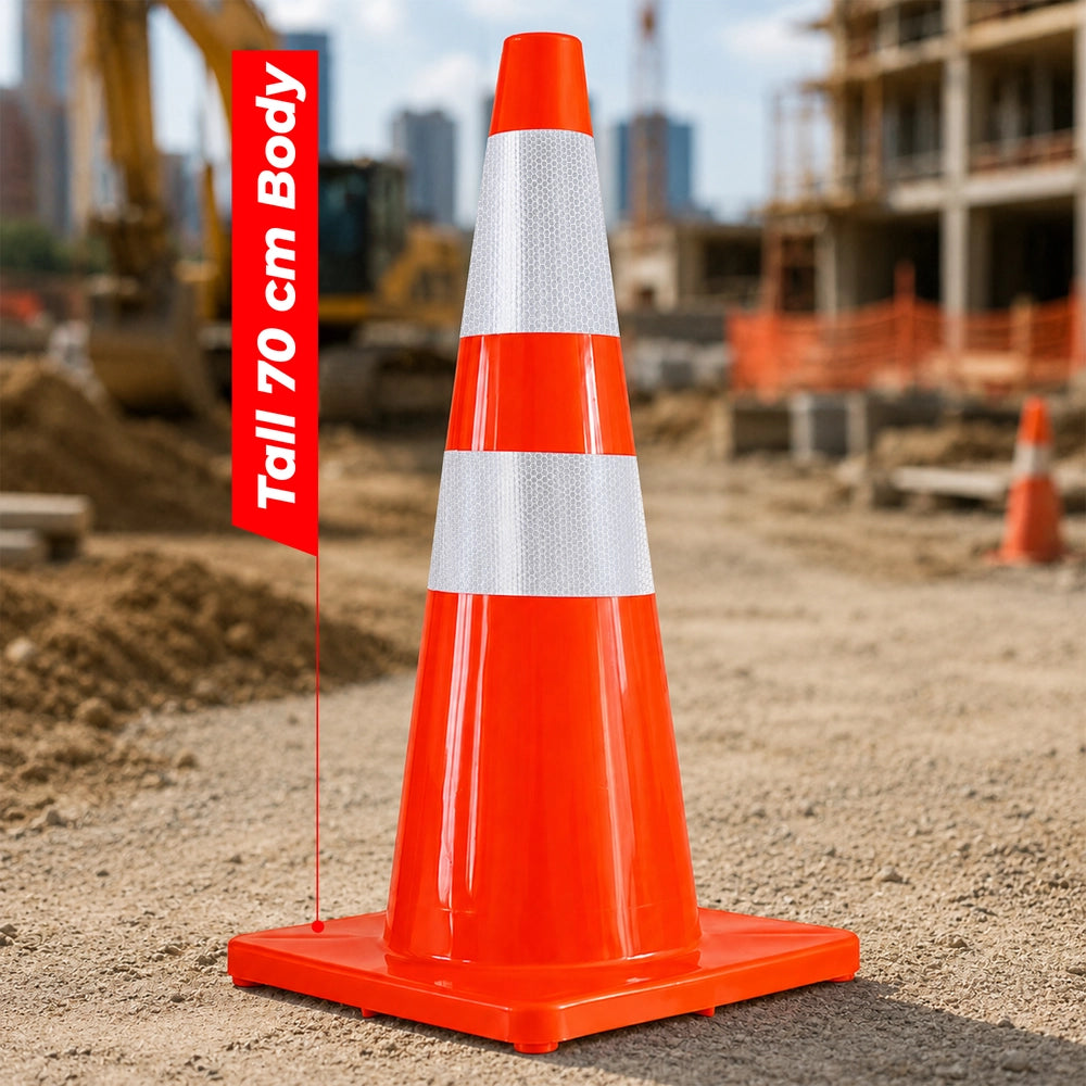 70CM PVC Traffic Safety Cone | Reflective Flexible Road Cone - Orange