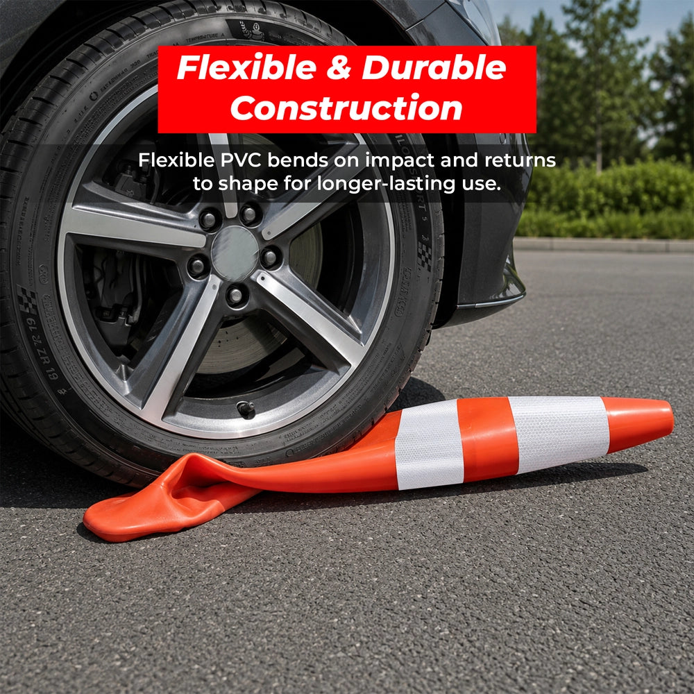 70CM PVC Traffic Safety Cone | Reflective Flexible Road Cone - Orange